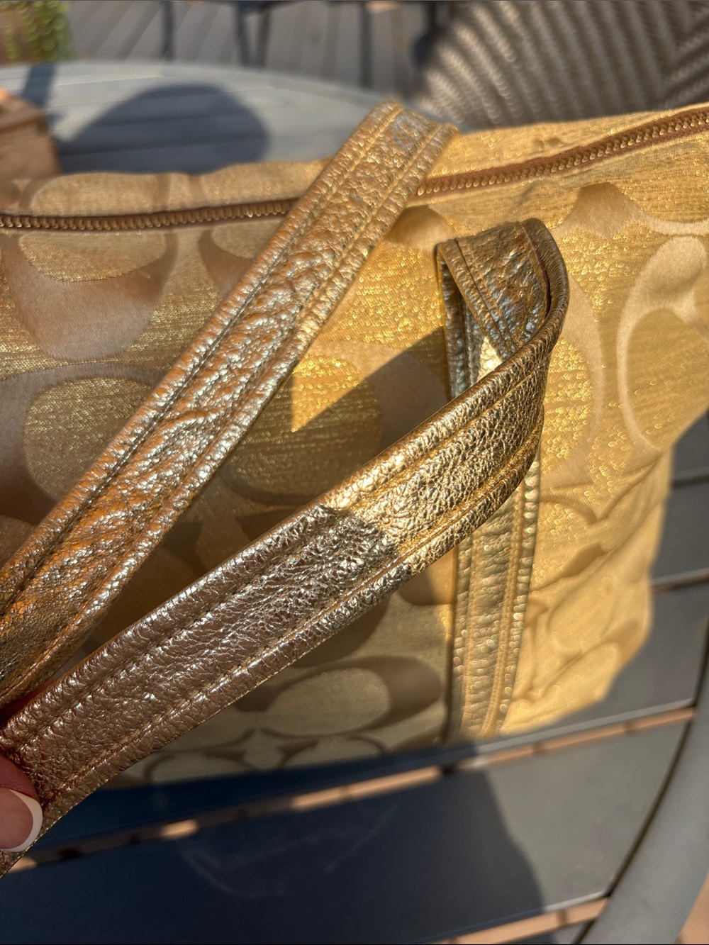 Coach Poppy Signature C Gold Lurex Tote - Picture 15 of 15